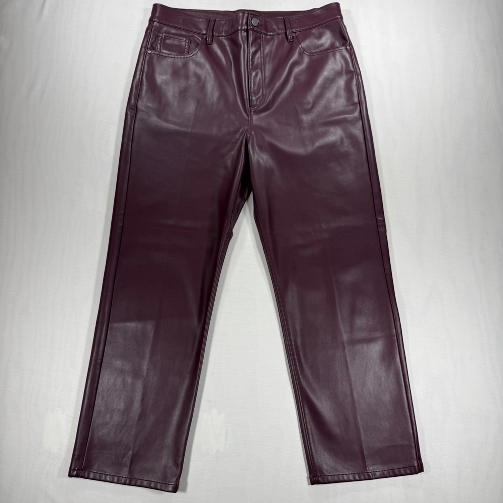 Ann Taylor Faux Leather Pants Burgundy Straight Leg Office Siren Womens 12P